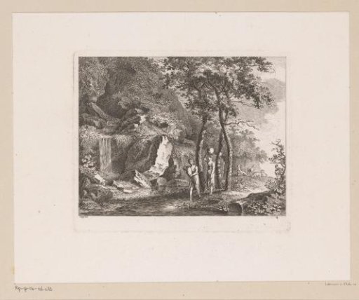 Two women fetching water at a waterfall