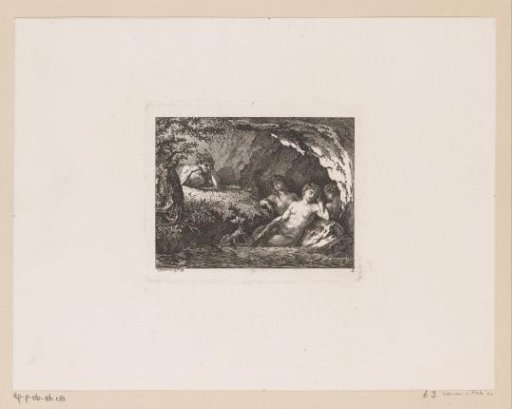 Three sleeping water nymphs spied upon by a satyr