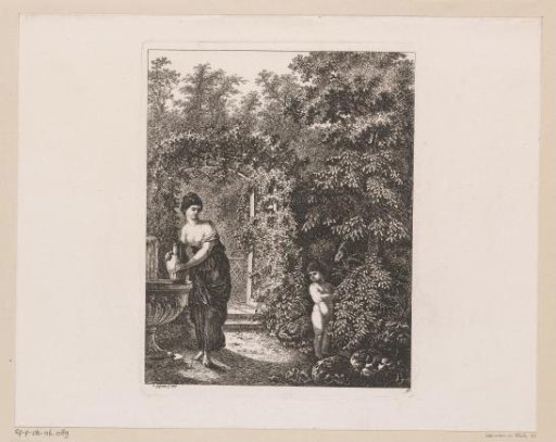 Cupid visits a young woman at the fountain