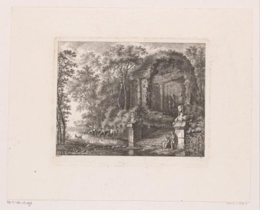 Shepherds at an ancient ruin by the water