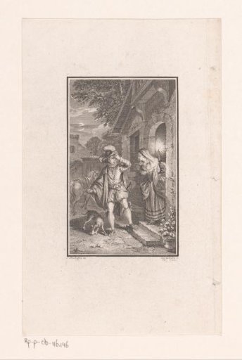 Man and woman with a candle in the doorway