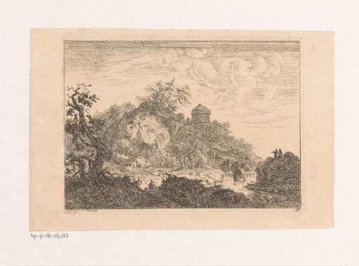 Hilly landscape with waterfall