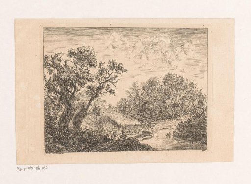 Hilly landscape with fishermen