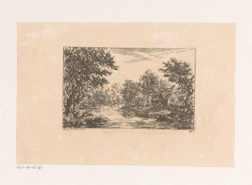 House on the water in a forest landscape