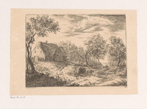 Landscape with a farmstead and a hay wagon