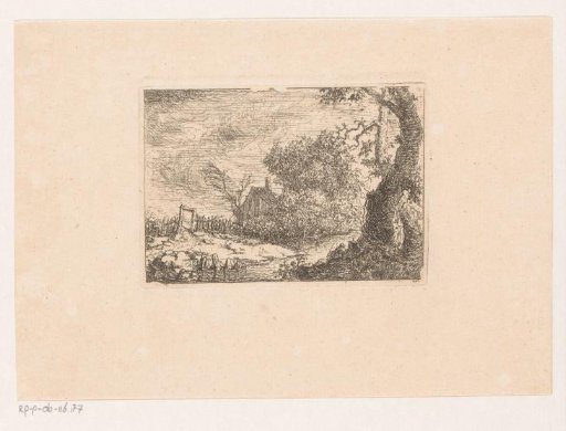 Landscape with a farmstead hidden behind the bushes