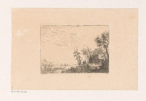 Landscape with a house on the right and a village in the distance