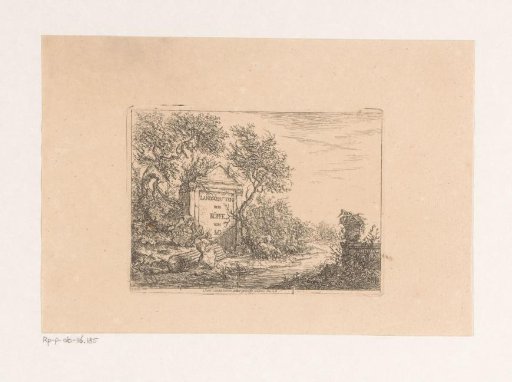 Landscape with antique ornaments by the water