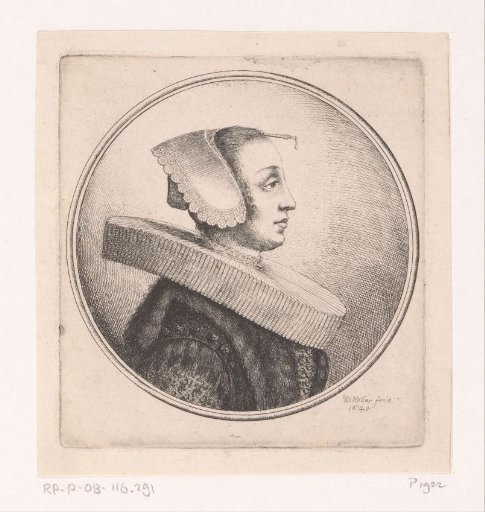 Woman with pleated collar, coif and hairpin