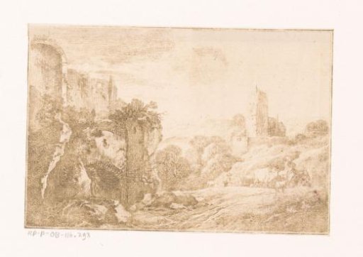 Landscape with ruins and a shepherd with cattle