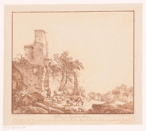 Landscape with a ruin and a shepherd with cattle