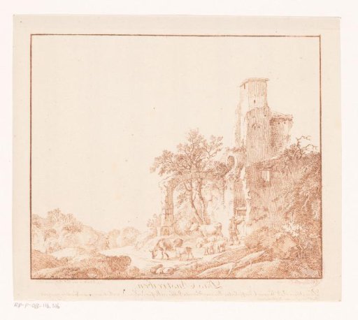 Landscape with a ruin and a shepherd with cattle