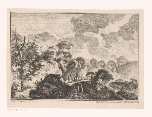 Hilly landscape with shepherds