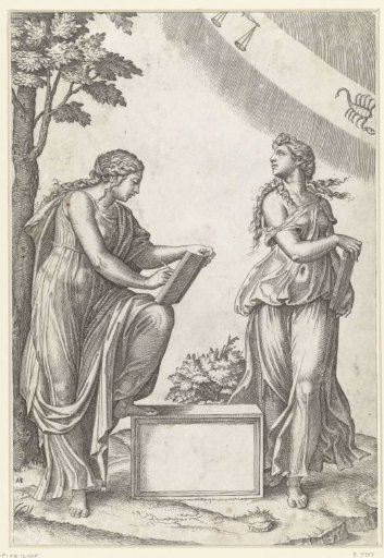 Two Women with Signs of the Zodiac, Libra (Libra) and Scorpio (Scorpio)