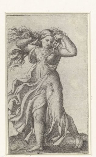 Woman in Fluttering Garment Pulling at Her Hair