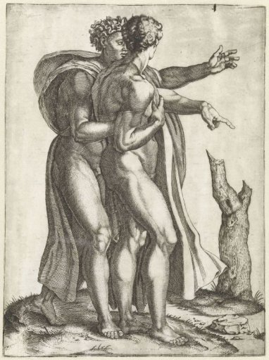 Two gesturing naked men