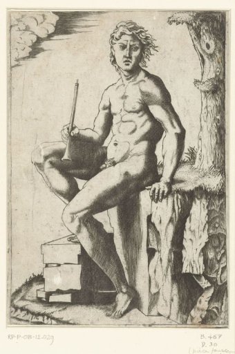 Seated naked man with a shawm