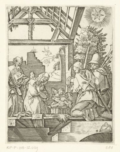 Shepherds Kneeling in Adoration before the Christ Child in the Manger
