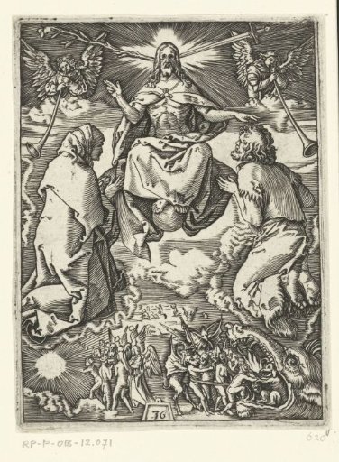 The Last Judgment with Christ Enthroned in Heaven on a Globe while He Blesses Mary and John