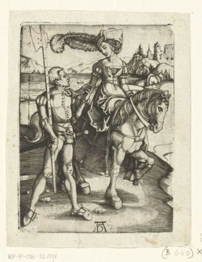 Woman on Horseback and Man with a Halberd