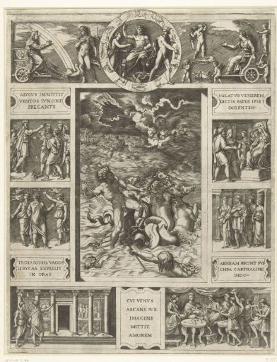Jupiter Calms the Storm at Sea in a Rectangular Frame with Nine Scenes from the Epic Aeneid