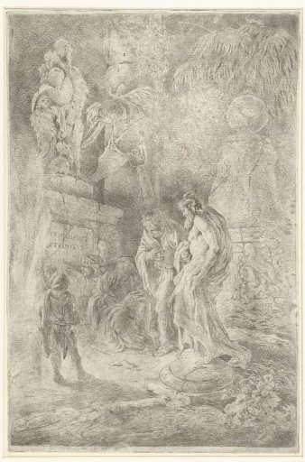 Five Figures at a Tombstone