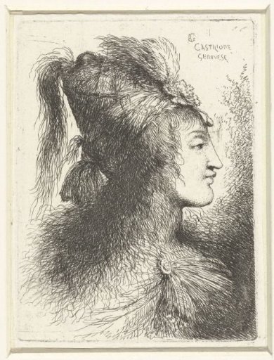 Head of a young man with a tall cap