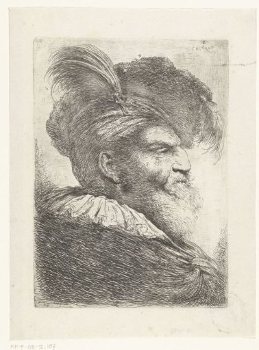 Head of a man with a turban and fur cap