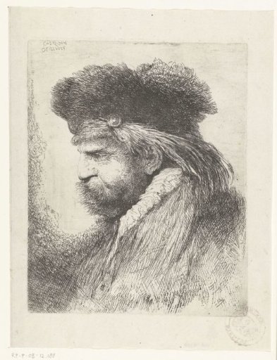 Head of a man with a fur cap