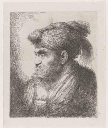 Head of a man with a tassel turban