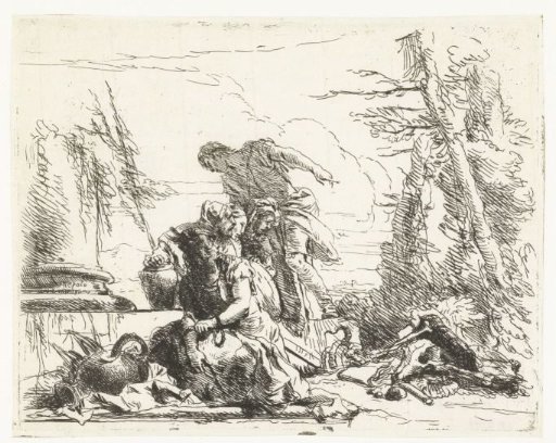 Seated Woman with Bound Arms and Four Other Figures