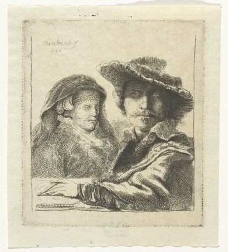 Self-portrait with Saskia and the artist's mother seated at a table, looking right: three quarter length