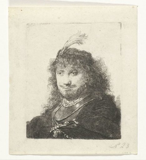 Self-portrait (?) with plumed cap and lowered sabre