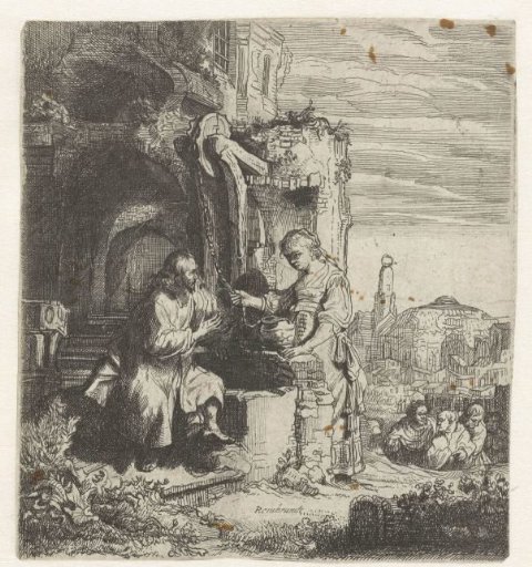 Christ and the woman of Samaria among ruins