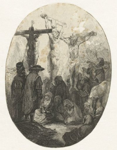 Christ crucified between the two thieves: an oval plate