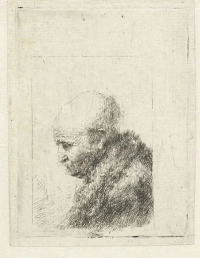 Bald headed man in profile right: small bust, the artist's father (?)