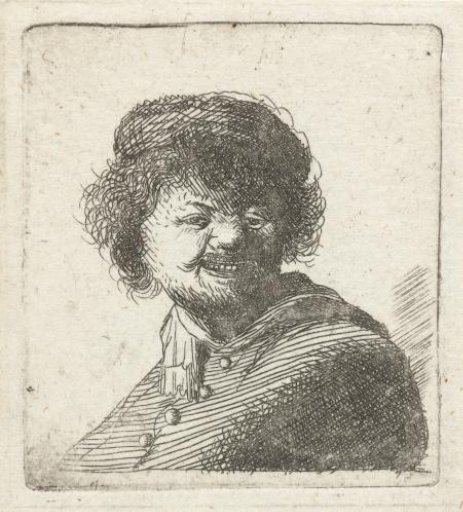 Self-portrait in a cap: laughing