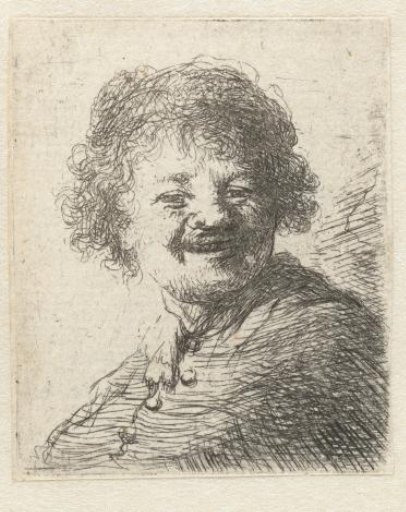 Self-portrait in a cap: laughing