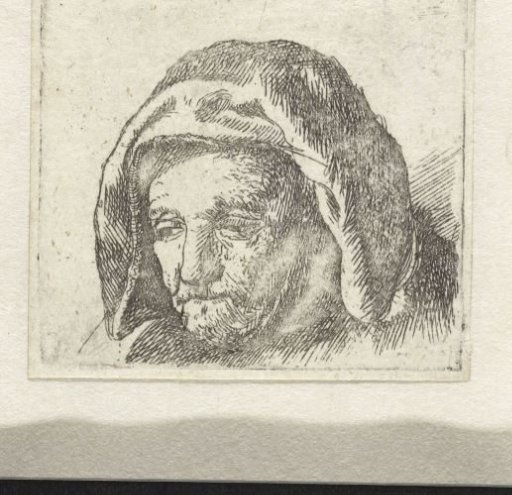 The artist's mother in a cloth headdress, looking down: head only