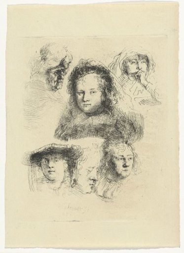 Studies of the head of Saskia and others