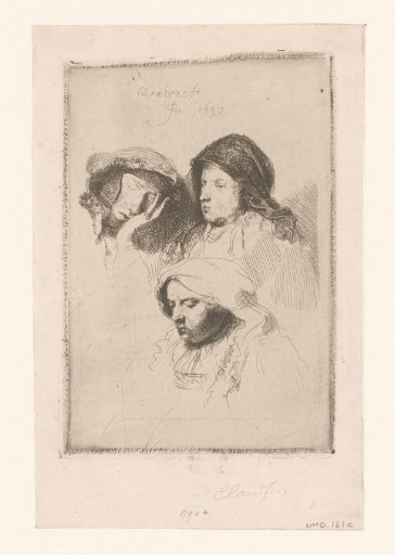 Three heads of women: one asleep