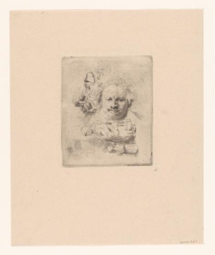 Sheet of studies with the head of the artist, a beggar man, woman and child