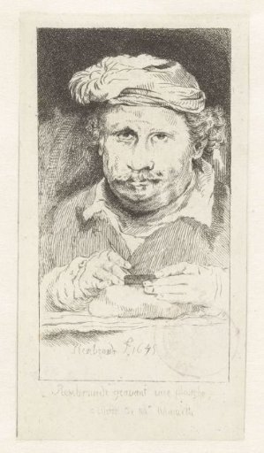 Self-portrait, drawing on an etching-plate