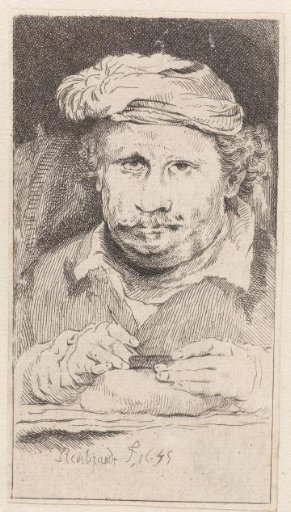 Self-portrait, drawing on an etching-plate