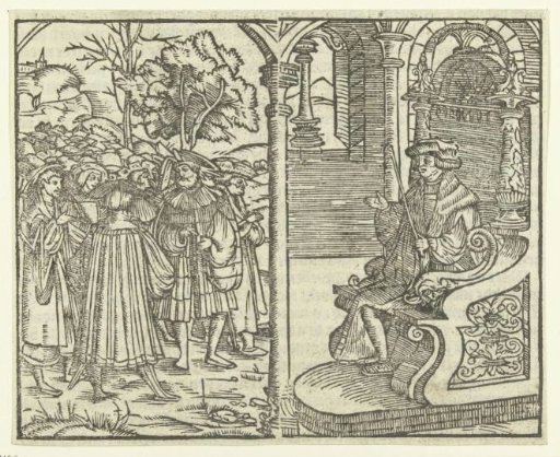 Man on a throne and a crowd of people