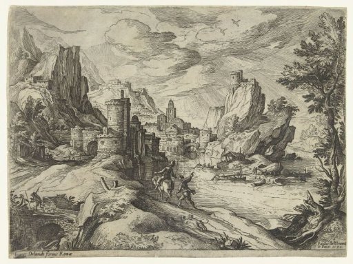 Rocky coast in Campania with town and travellers