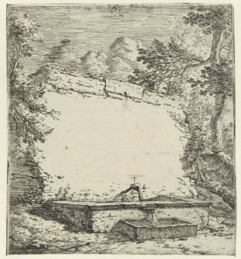 Title page with wall and fountain