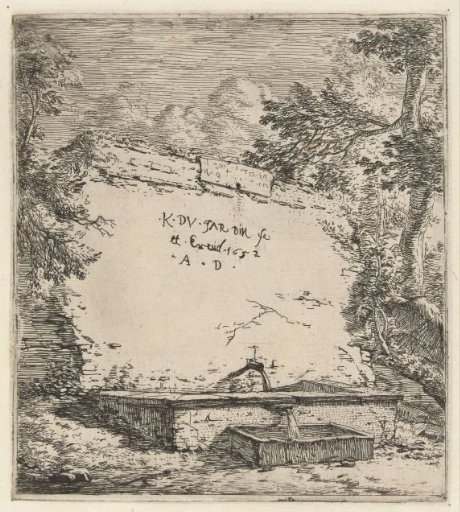 Title page with wall and fountain