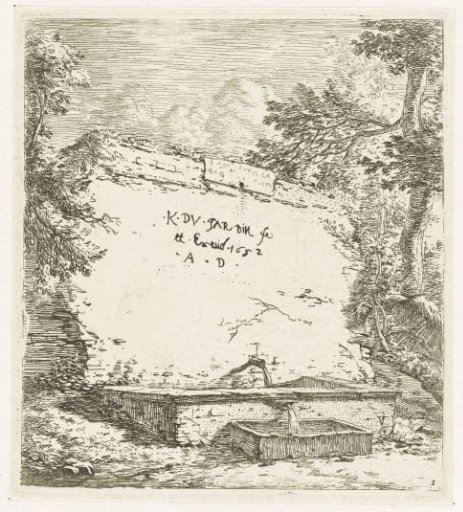 Title page with wall and fountain