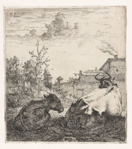 Reclining cow with calf